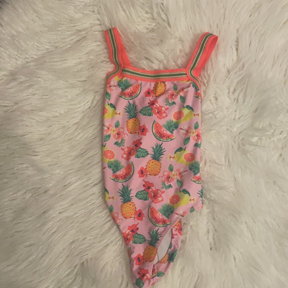 🍍Sunuva🍍One Piece Pink Aloha Glitter Trim Floral Swimsuit Girl Size 11-12 - Picture 2 of 5